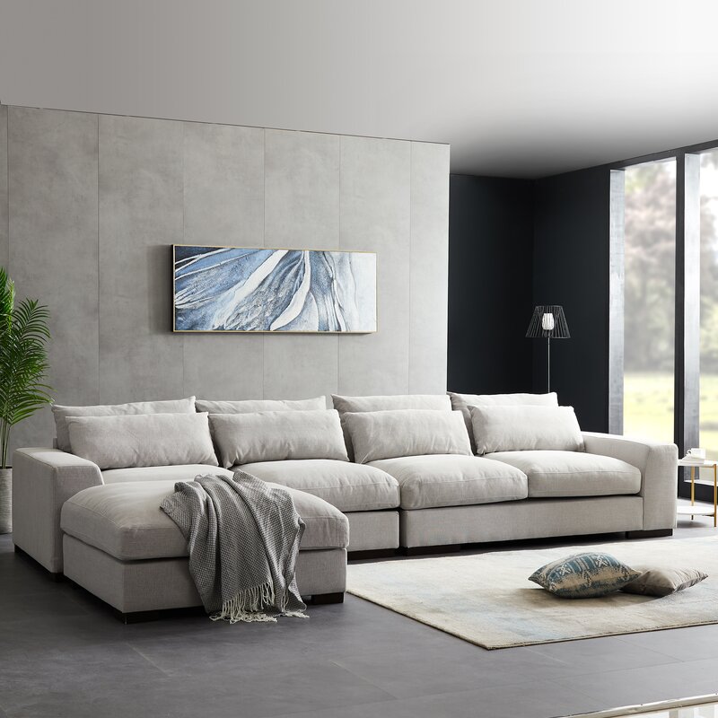 Luxury Large Linen Fabric Sectional Sofa Light Grey 